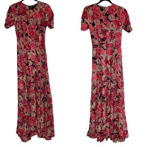 Reformation Floral Maxi Dress Black Pink Gray Rose Short Sleeve Small